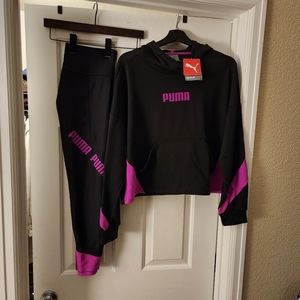 PUMA TRAIN LOGO PULLOVER HOODIE AND  EVERSCULPT HIGH WAIST LEGGINGS, SIZE M